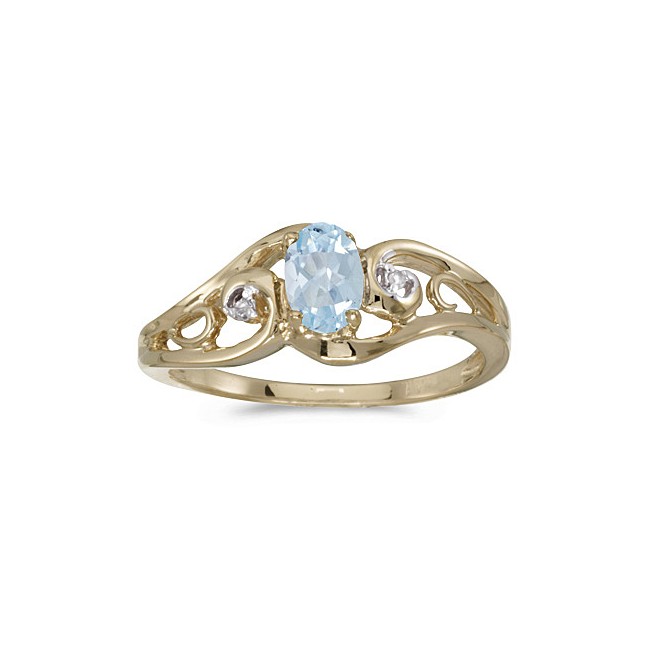 14k Yellow Gold Oval Aquamarine And Diamond Ring