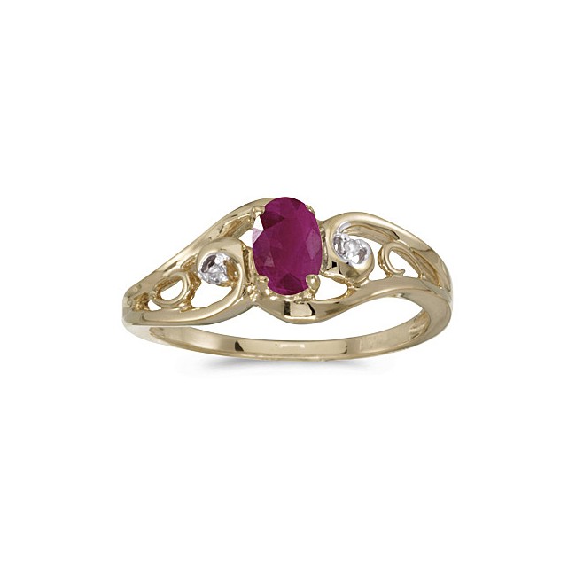 14k Yellow Gold Oval Ruby And Diamond Ring