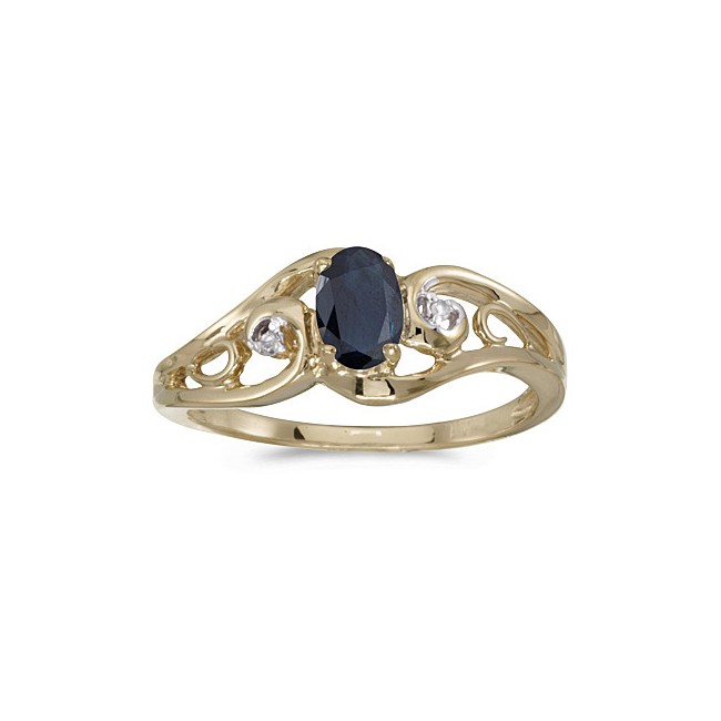 14k Yellow Gold Oval Sapphire And Diamond Ring