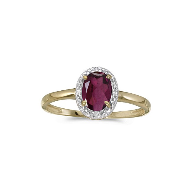 10k Yellow Gold Oval Rhodolite Garnet And Diamond Ring