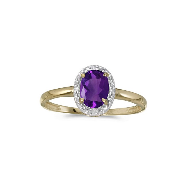 14k Yellow Gold Oval Amethyst And Diamond Ring