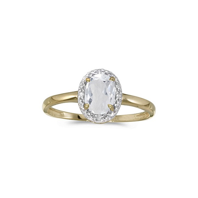 14k Yellow Gold Oval White Topaz And Diamond Ring