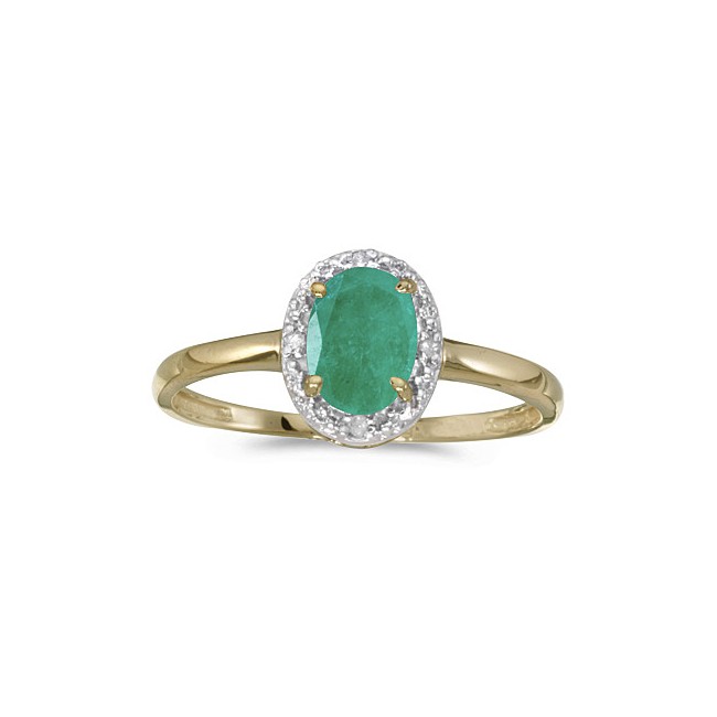 14k Yellow Gold Oval Emerald And Diamond Ring