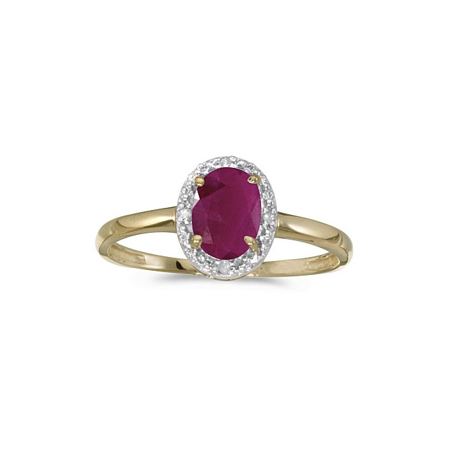 14k Yellow Gold Oval Ruby And Diamond Ring