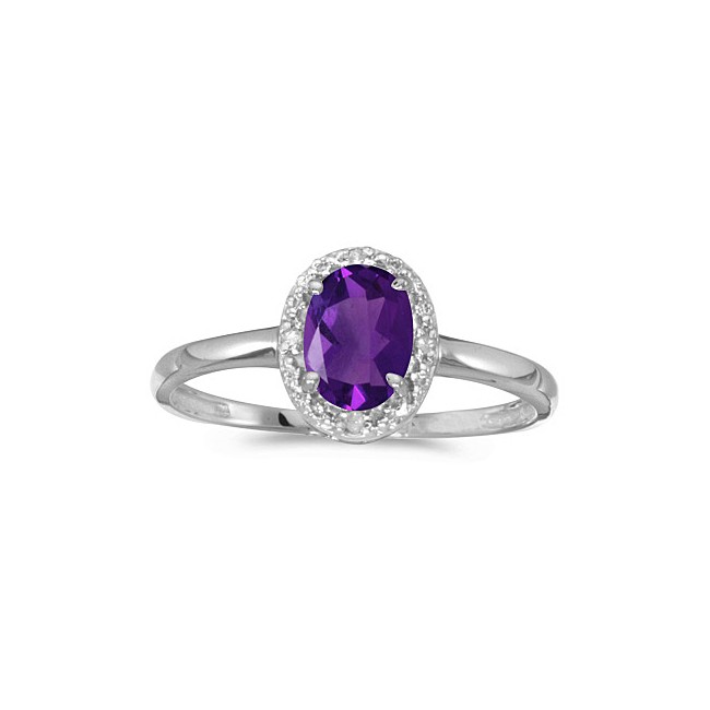 14k White Gold Oval Amethyst And Diamond Ring