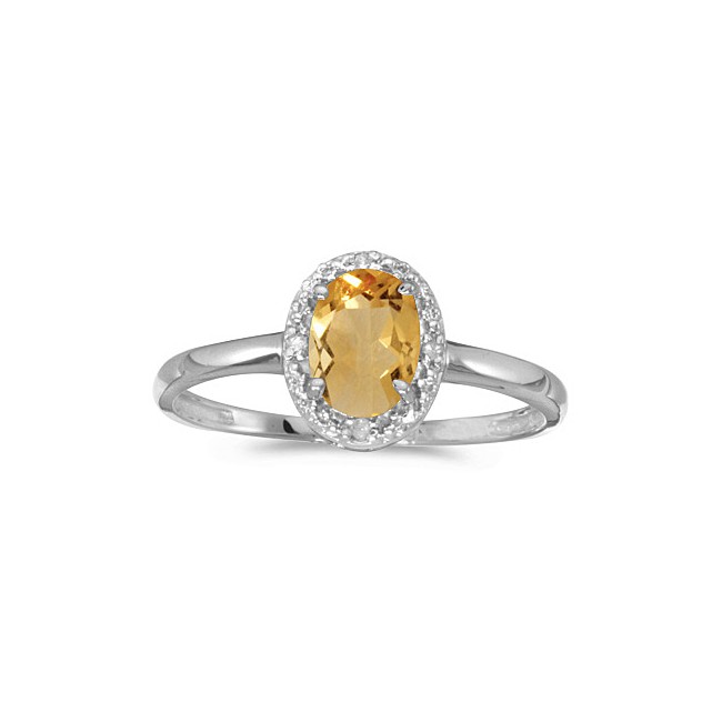 14k White Gold Oval Citrine And Diamond Ring