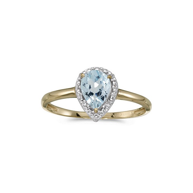 14k Yellow Gold Pear Aquamarine And Diamond Ring