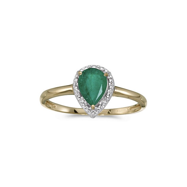 14k Yellow Gold Pear Emerald And Diamond Ring