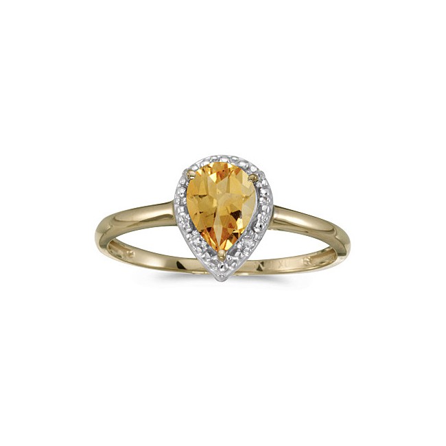 14k Yellow Gold Pear Citrine And Diamond Ring