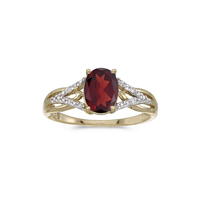 14k Yellow Gold Oval Garnet And Diamond Ring