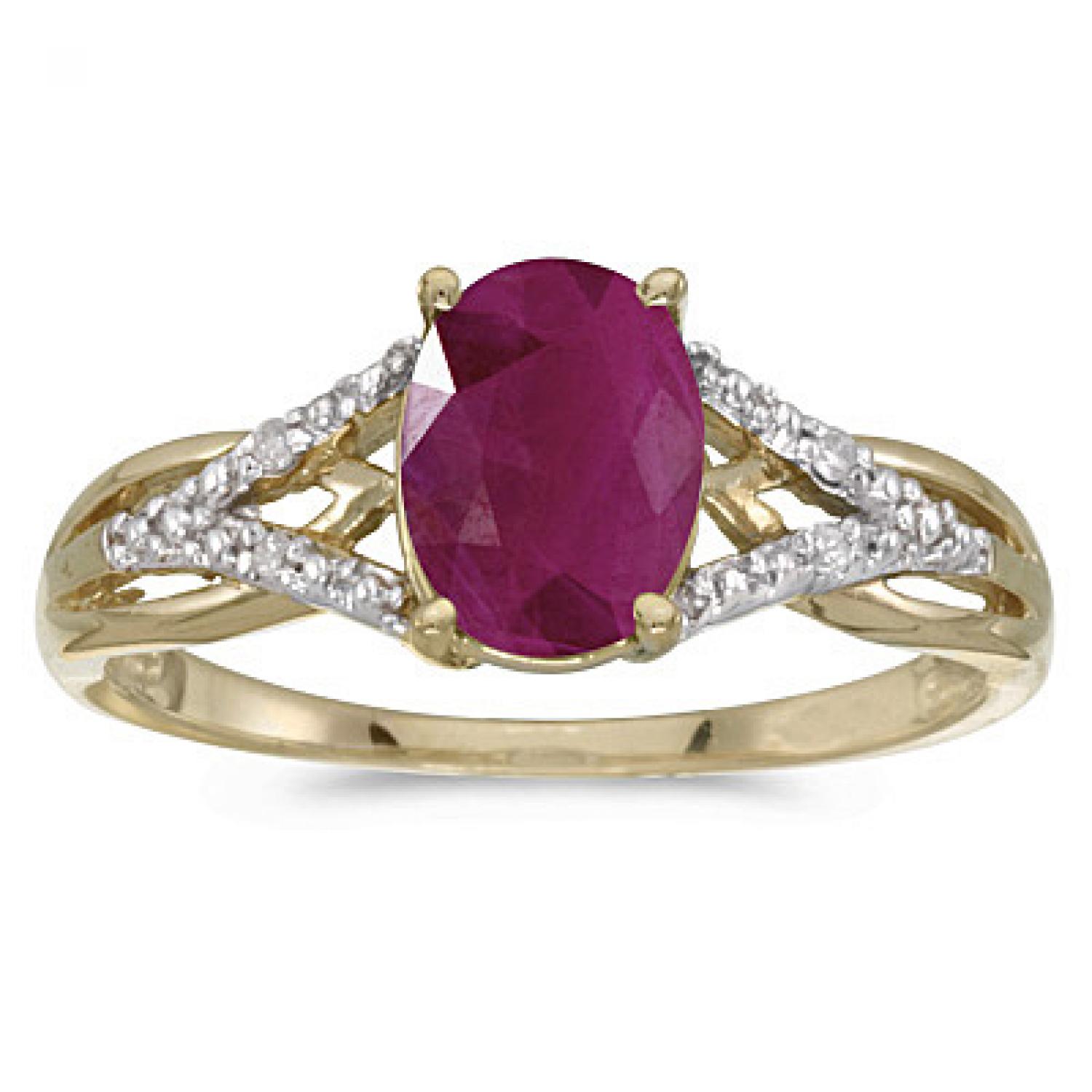 14k Yellow Gold Oval Ruby And Diamond Ring