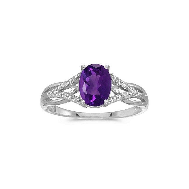 14k White Gold Oval Amethyst And Diamond Ring