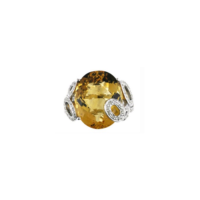 14K White Gold Large 14 x 10 mm Oval Citrine and Diamond Semi Precious Fashion R