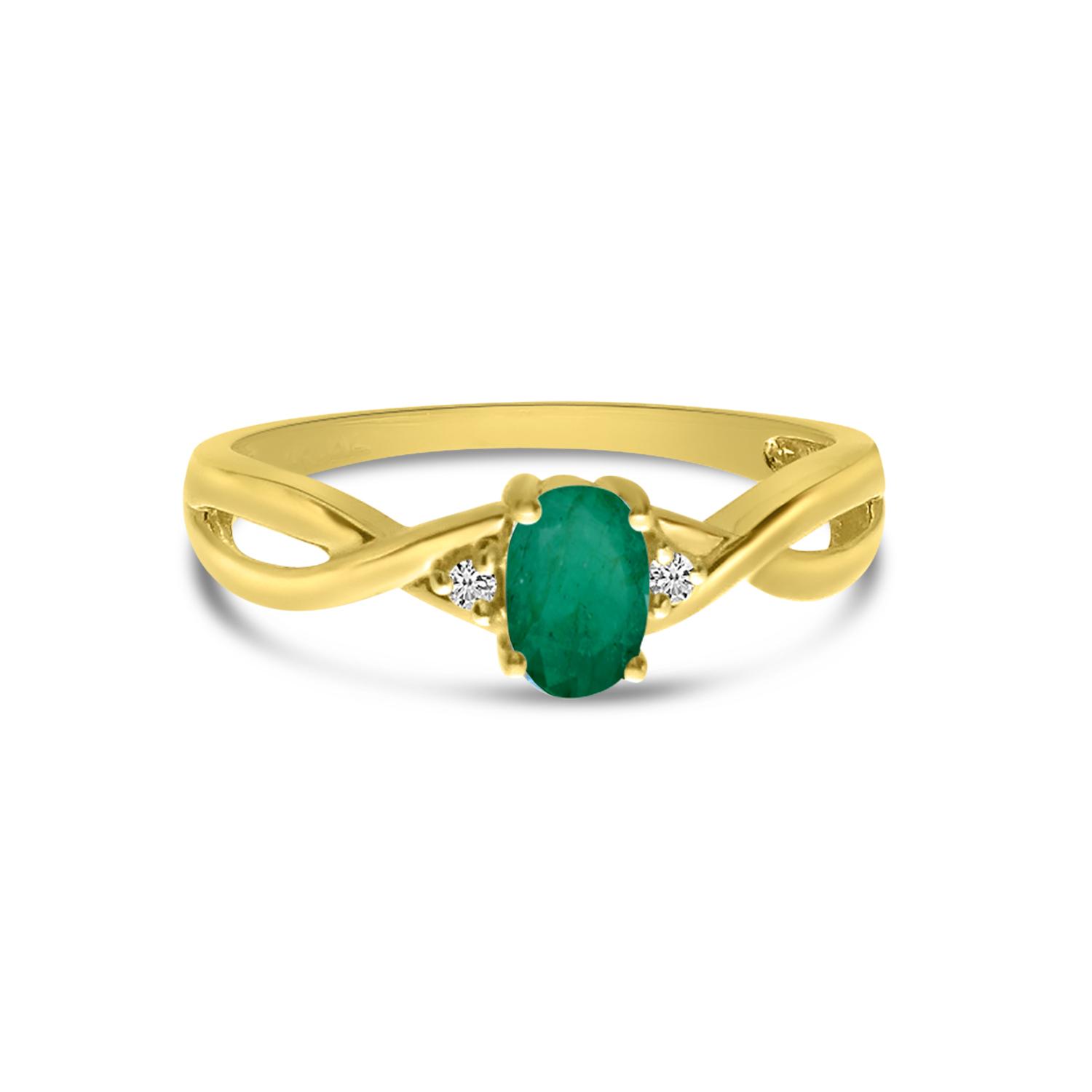 10K Yellow Gold Oval Emerald and Diamond Basice Birthstone Ring