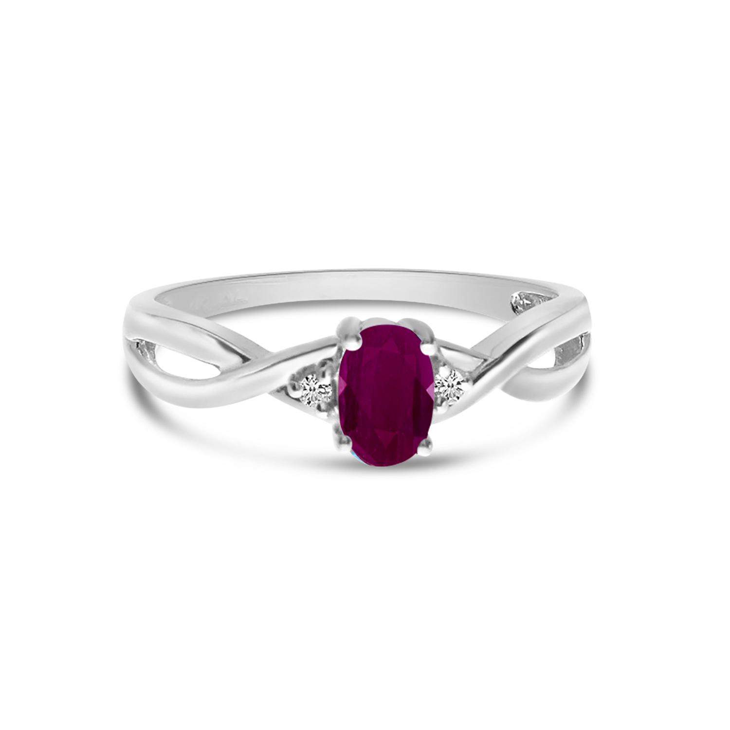 10K White Gold Oval Ruby and Diamond Basice Birthstone Ring