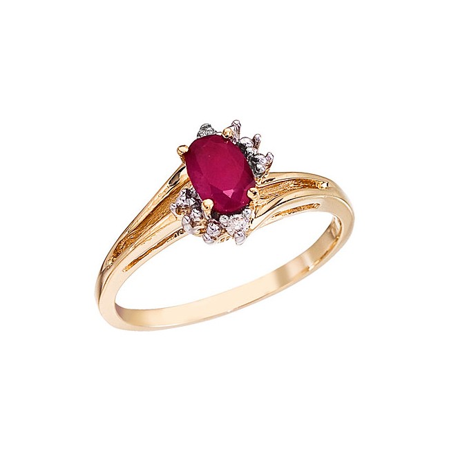 14K Yellow Gold 6x4 Oval Ruby and Diamond Ring