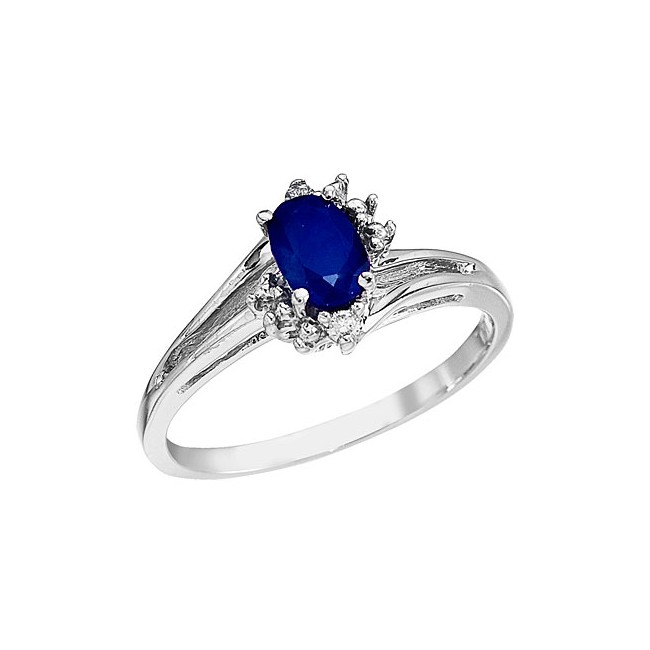 14K White Gold 6x4 Oval Sapphire and Diamond Ring