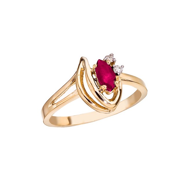 14K Yellow Gold 6x3 Marquise Ruby and Diamond Ring