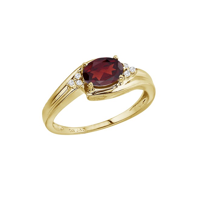 14K Yellow Gold Garnet and Diamond Side Set Ring