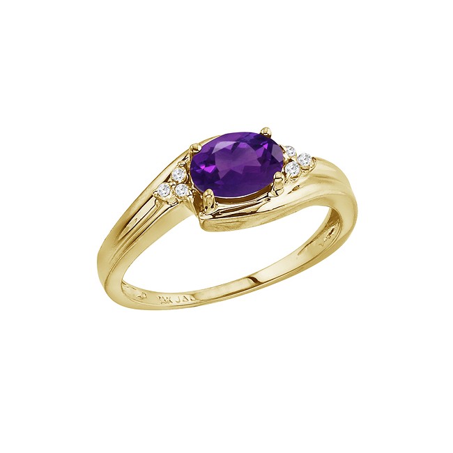 14K Yellow Gold Amethyst and Diamond Side Set Ring