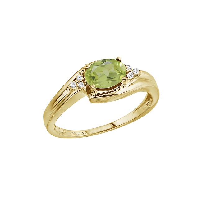 14K Yellow Gold Peridot and Diamond Side Set Ring