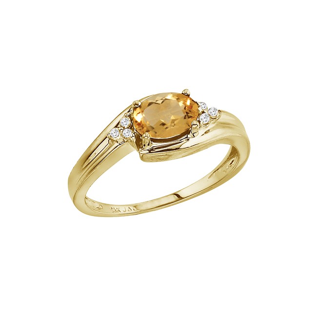 14K Yellow Gold Citrine and Diamond Side Set Ring