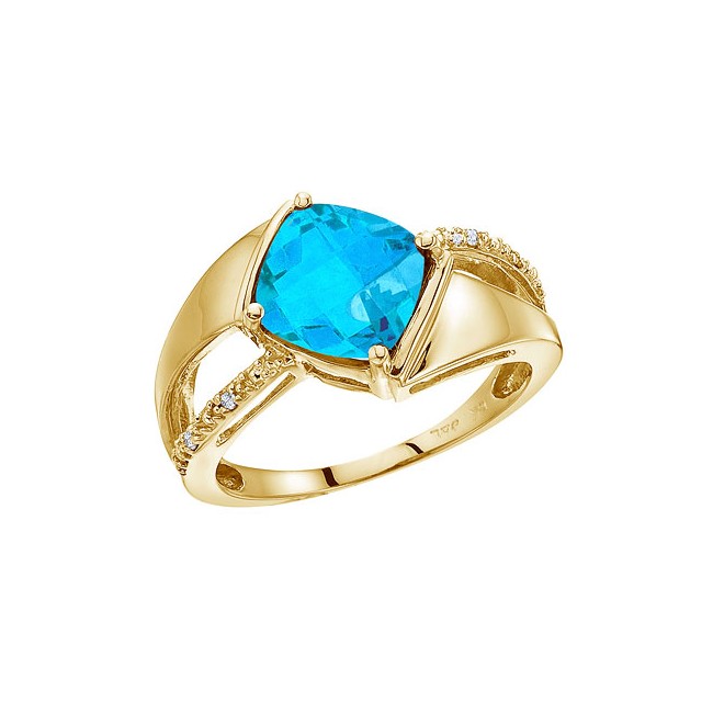 14K Yellow Gold Blue Topaz and Diamond Ring