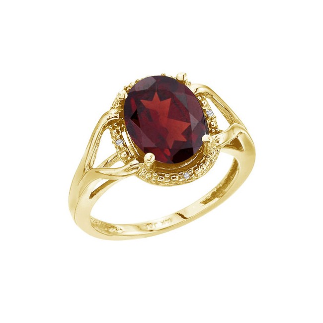 14K Yellow Gold 10x8 Oval Checkerboard Garnet and Diamond Ring