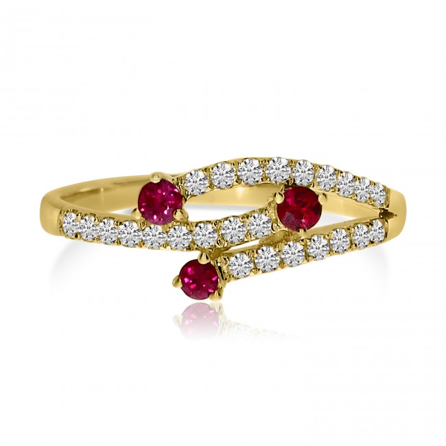 14K Yellow Gold 2.5 mm Ruby and Diamond Precious Ring