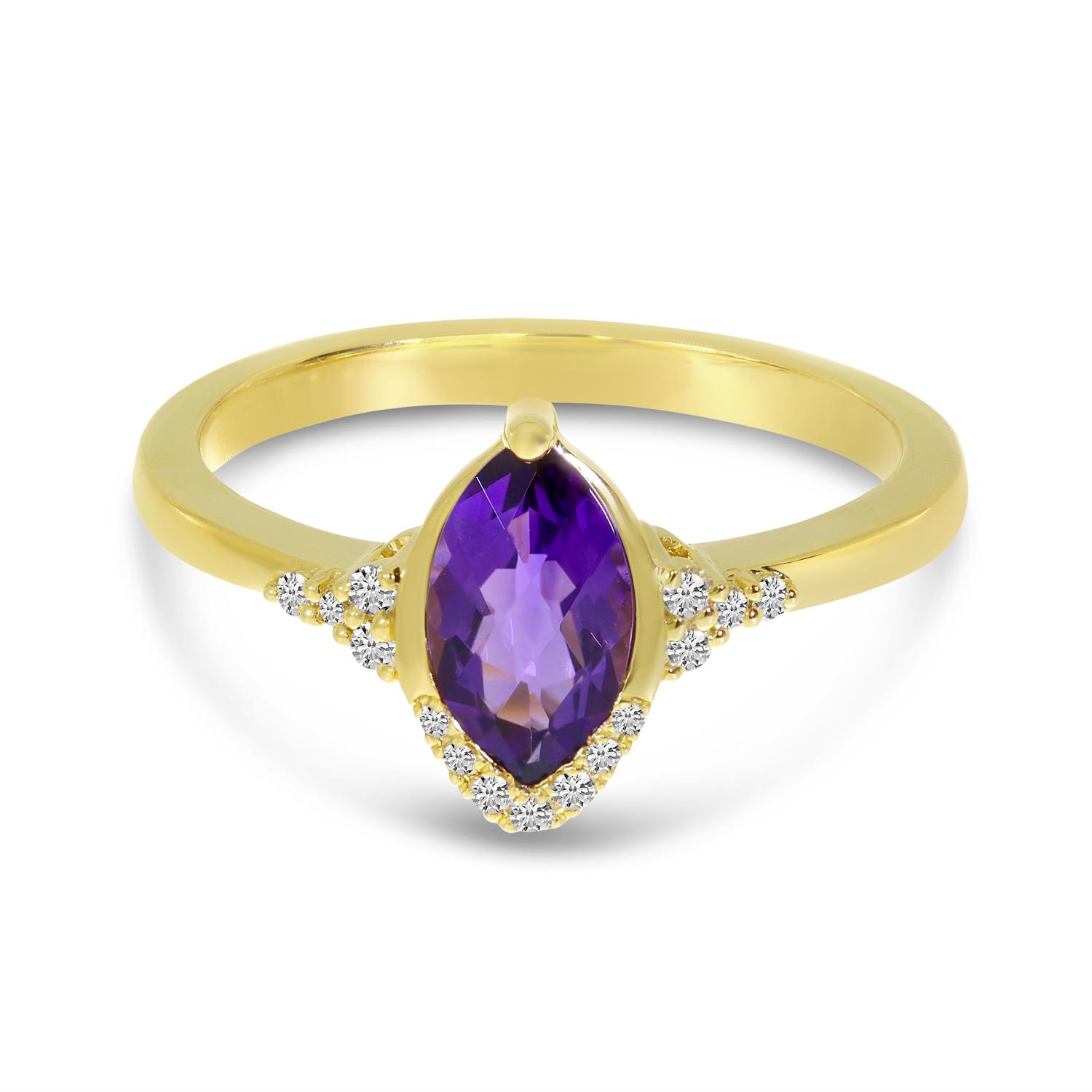 14K Yellow Gold Marquise Amethyst and Diamond Ring