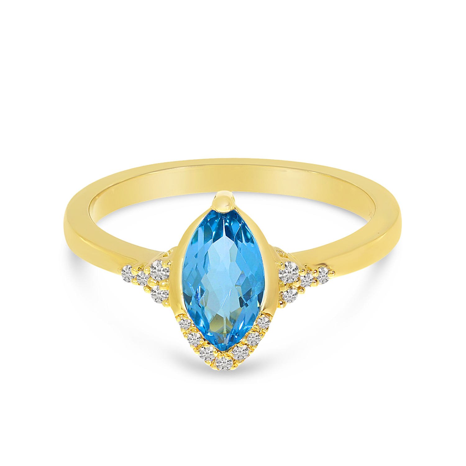 14K Yellow Gold Blue Topaz Marquis Semi-Precious Ring