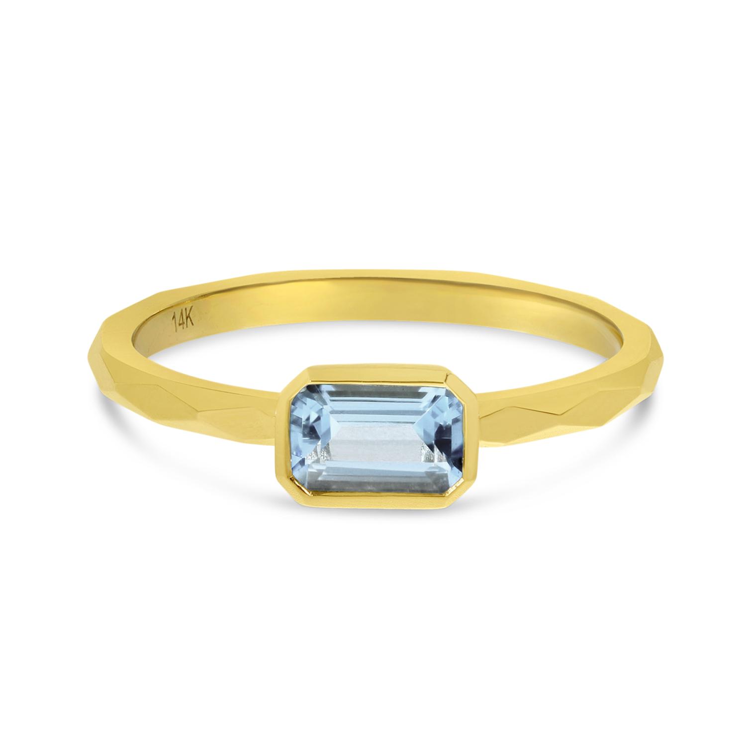 14K Yellow Gold Octagon Aquamarine East to West Ring