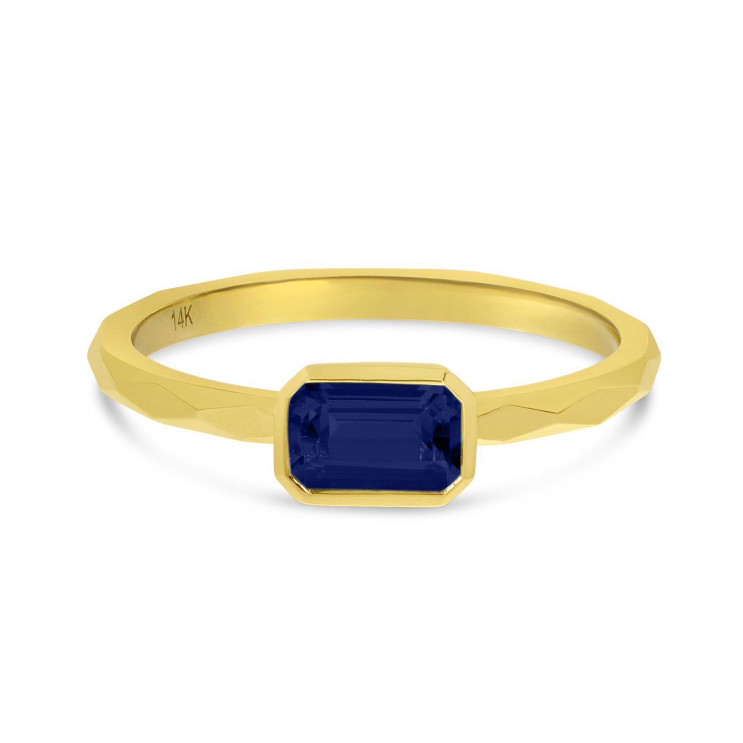 14K Yellow Gold Octagon Sapphire East to West Ring