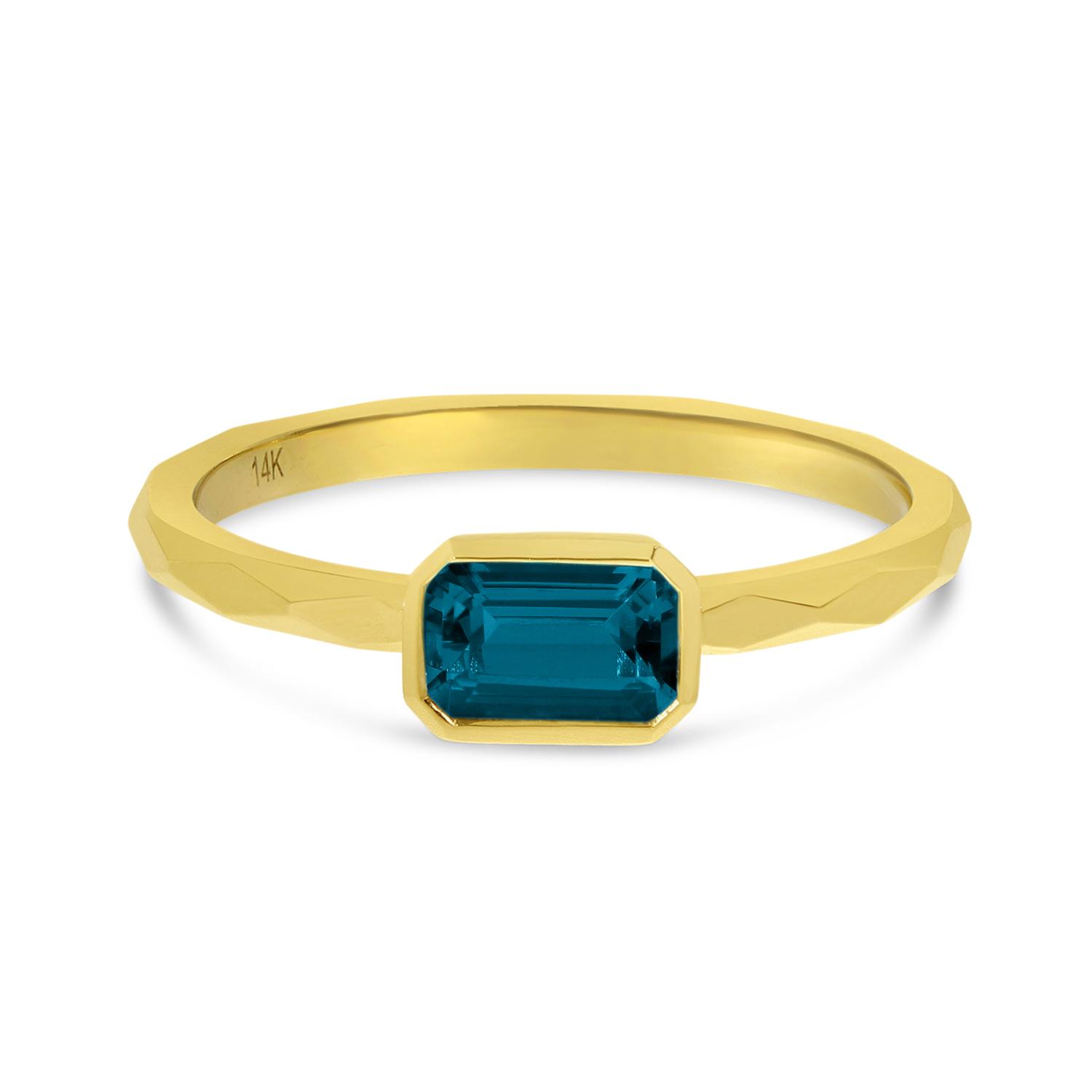 14K Yellow Gold Octagon London Blue Topaz East to West Ring