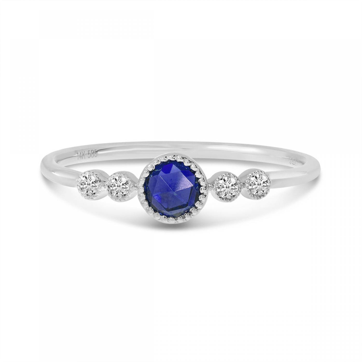 14K White Gold Round Sapphire and Diamond Stackable Precious Ring