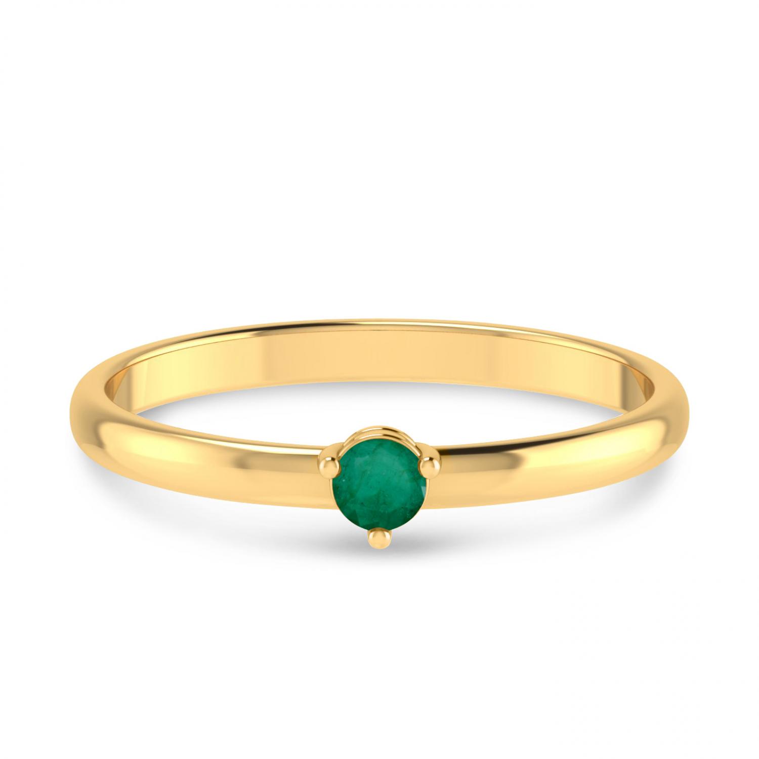 10K Yellow Gold 3mm Round Emerald Birthstone Ring