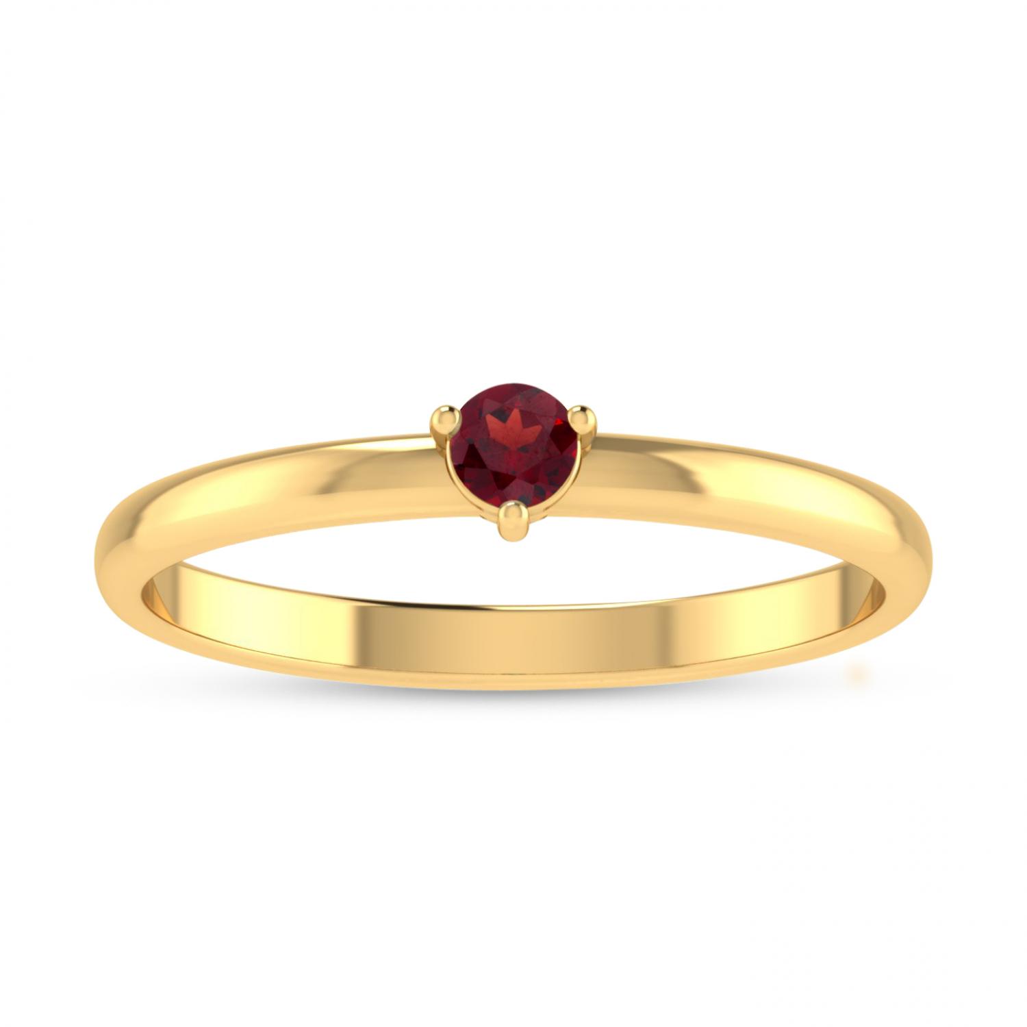 14K Yellow Gold 3mm Round Garnet Birthstone Ring