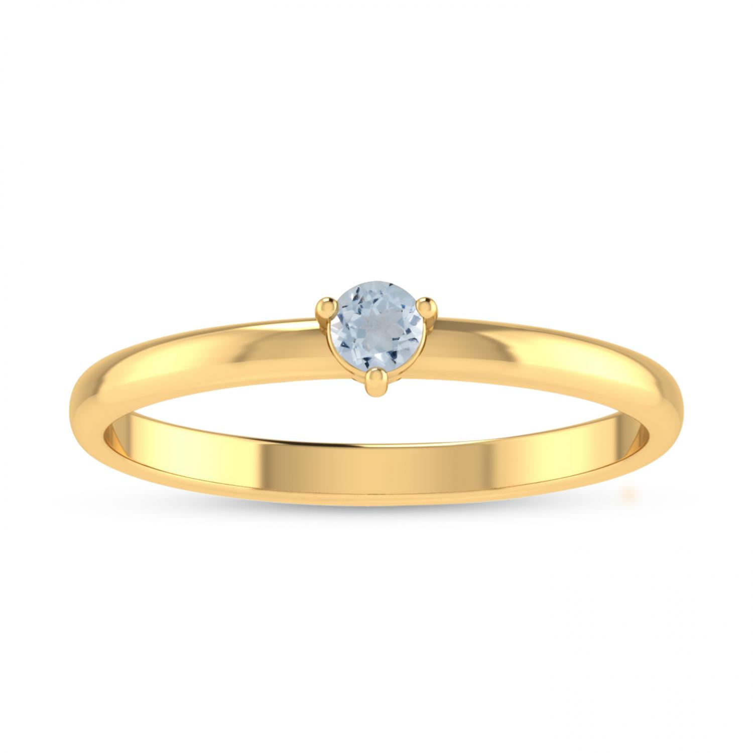 14K Yellow Gold 3mm Round Aquamarine Birthstone Ring