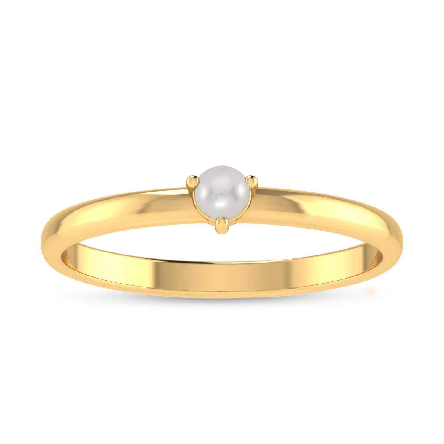 14K Yellow Gold 3mm Round Pearl Birthstone Ring