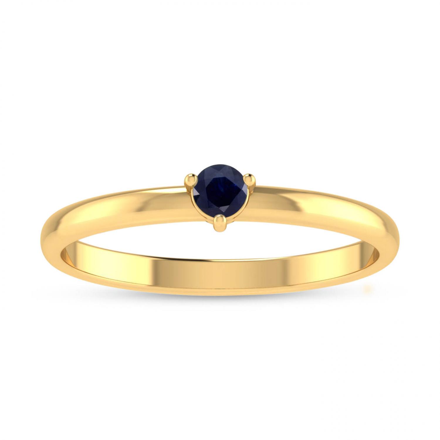 14K Yellow Gold 3mm Round Sapphire Birthstone Ring