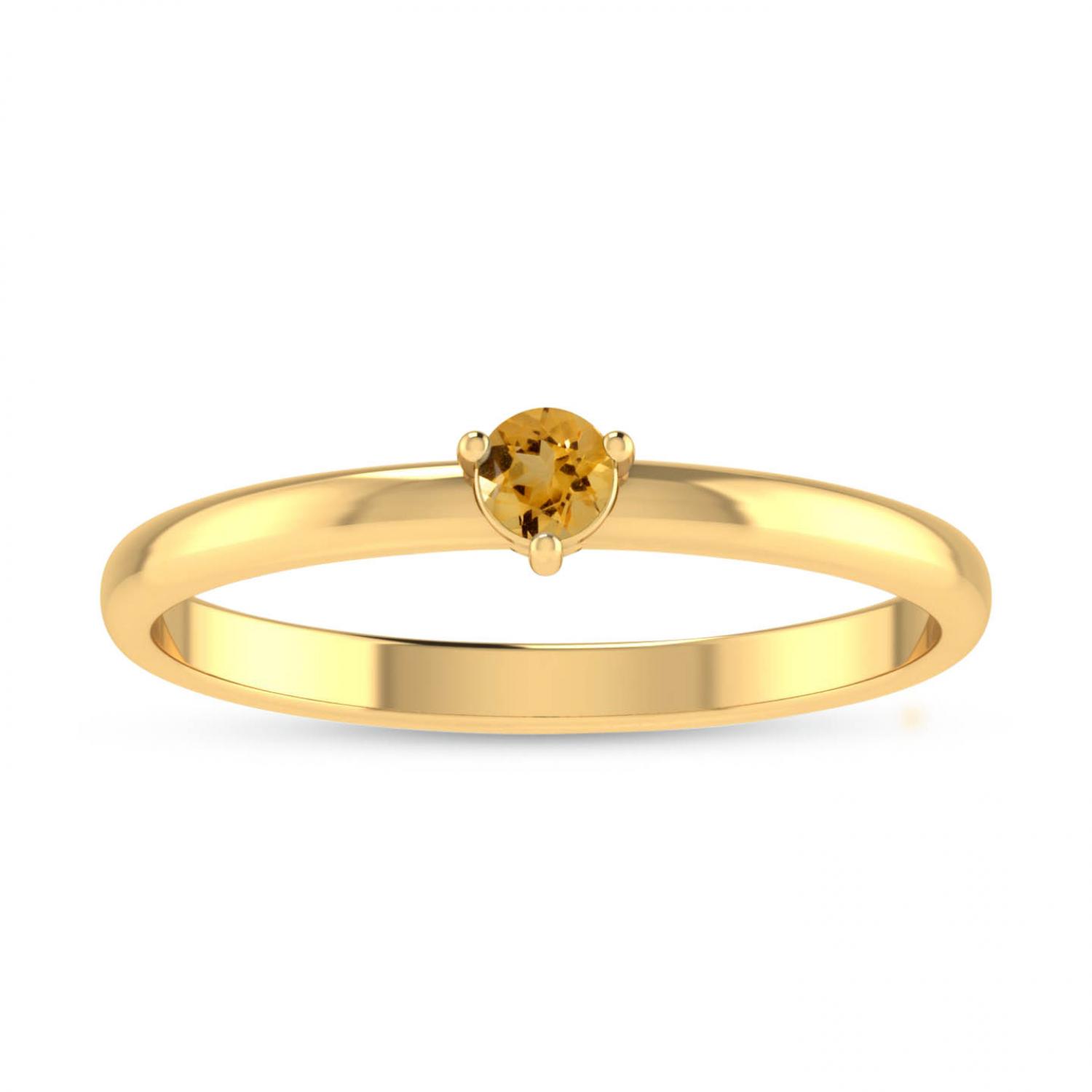 14K Yellow Gold 3mm Round Citrine Birthstone Ring