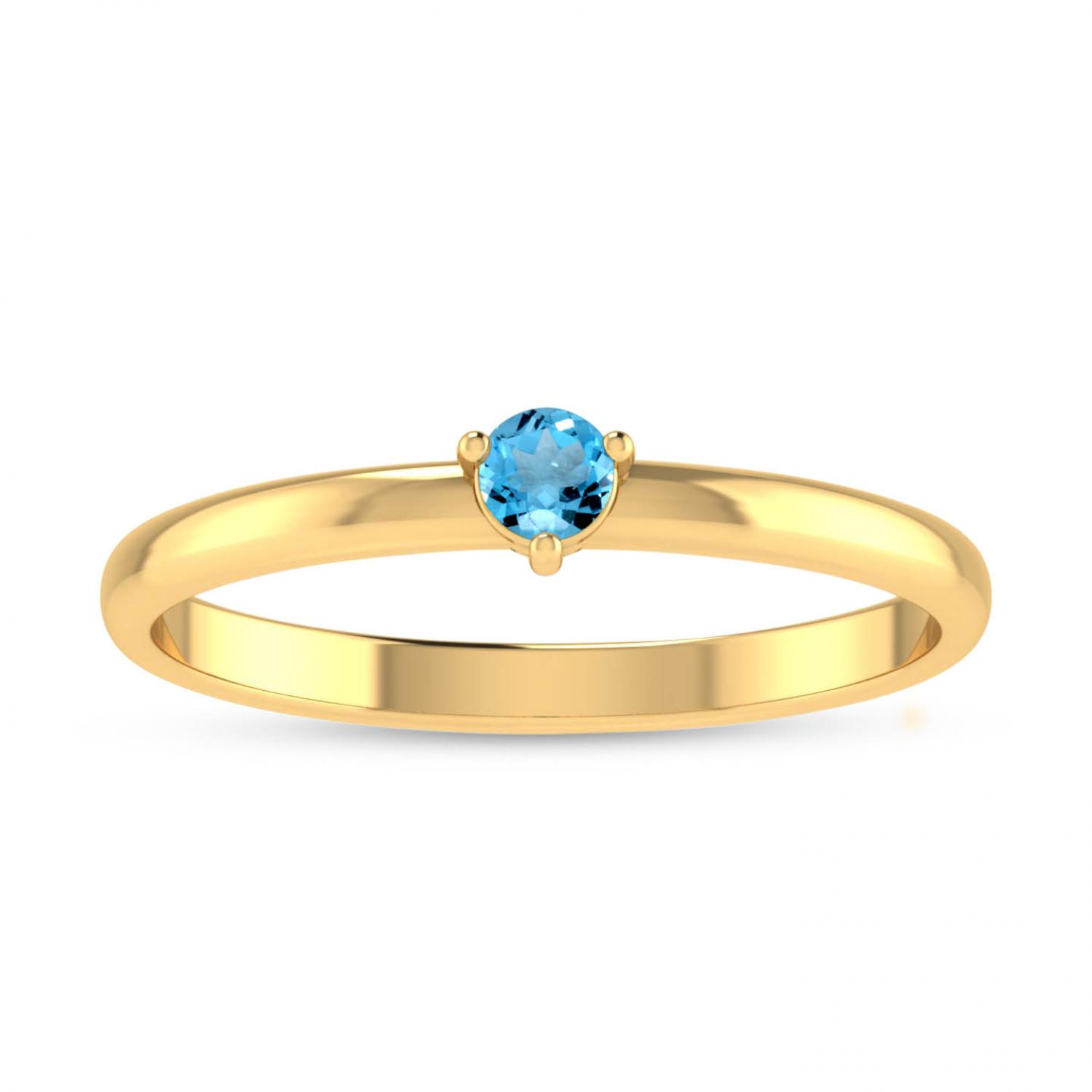 14K Yellow Gold 3mm Round Blue Topaz Birthstone Ring