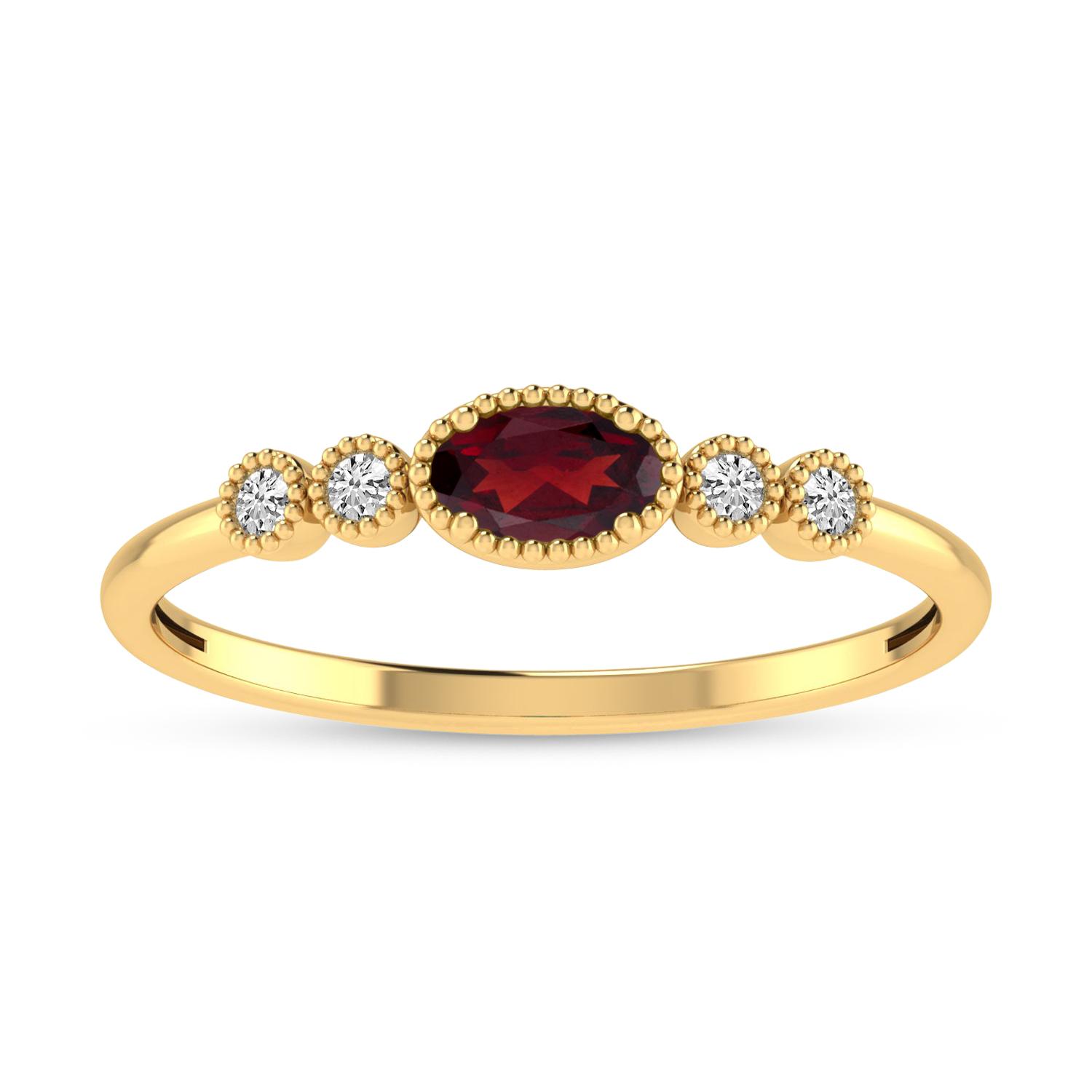 10K Yellow Gold Oval Pink Topaz and Diamond Stackable Ring