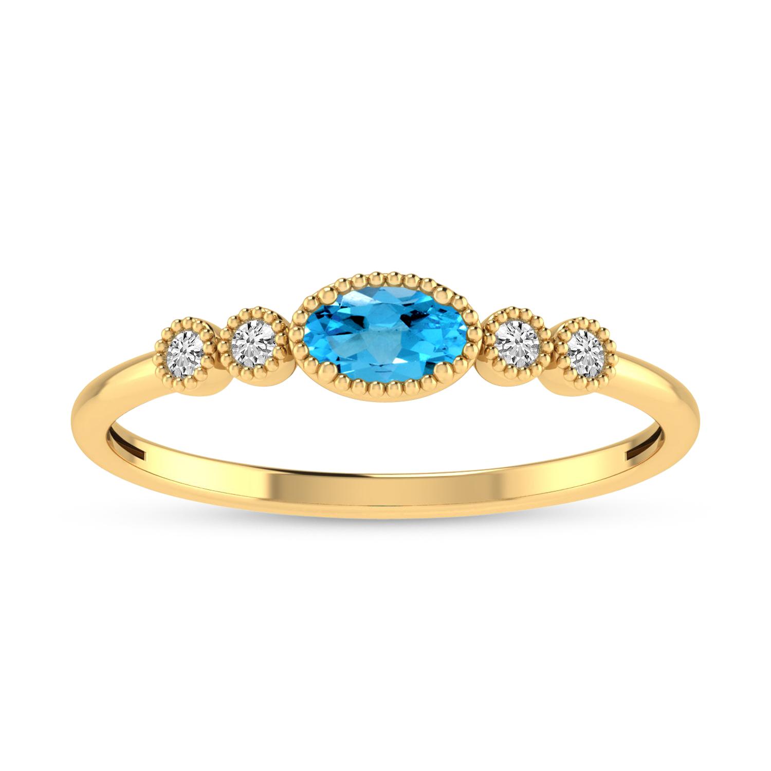 10K Yellow Gold Oval Blue Topaz and Diamond Stackable Ring