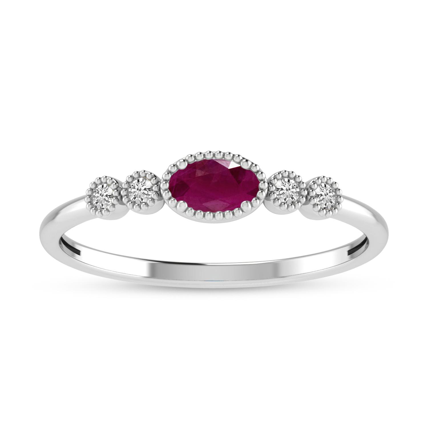 10K White Gold Oval Ruby and Diamond Stackable Ring