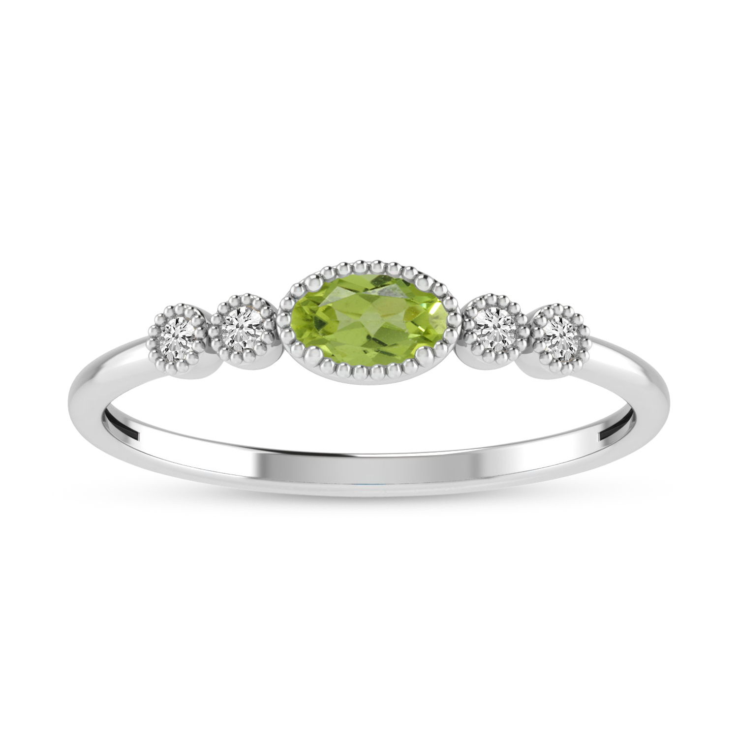 10K White Gold Oval Peridot and Diamond Stackable Ring