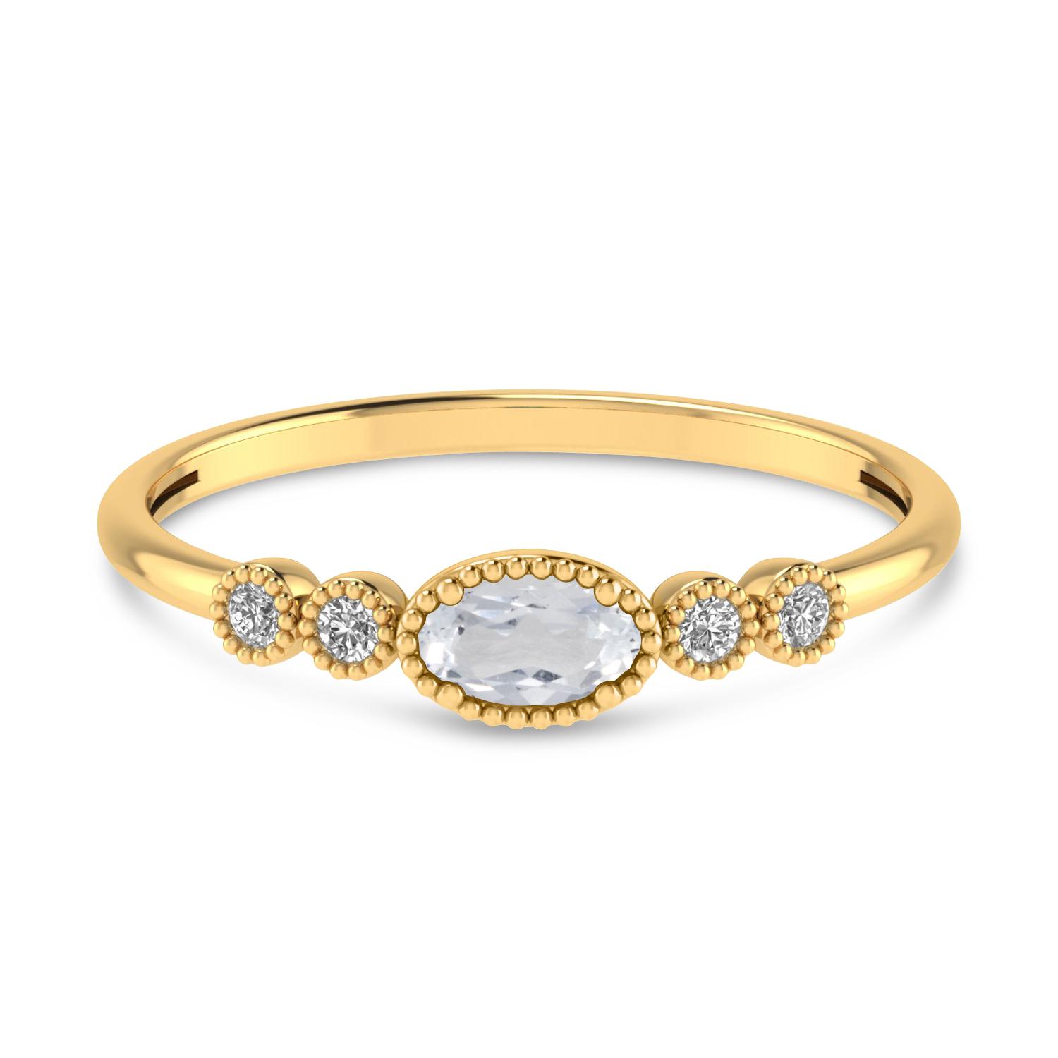 14K Yellow Gold Oval White Topaz and Diamond Stackable Ring