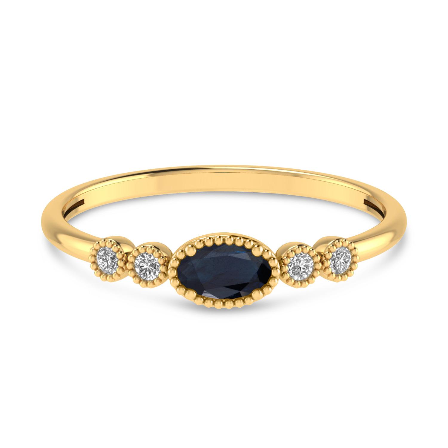 14K Yellow Gold Oval Sapphire and Diamond Stackable Ring