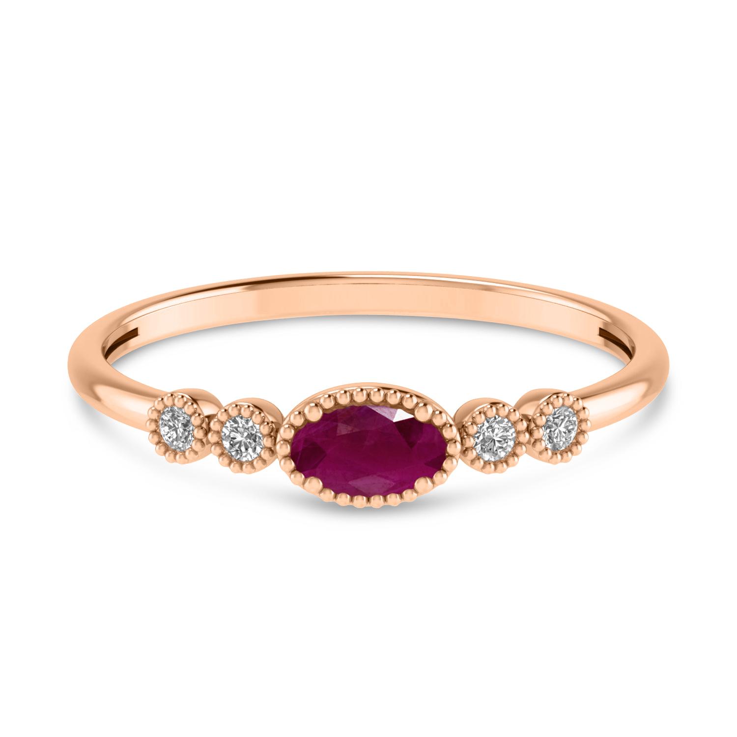 14K Rose Gold Oval Ruby and Diamond Stackable Birthstone Ring