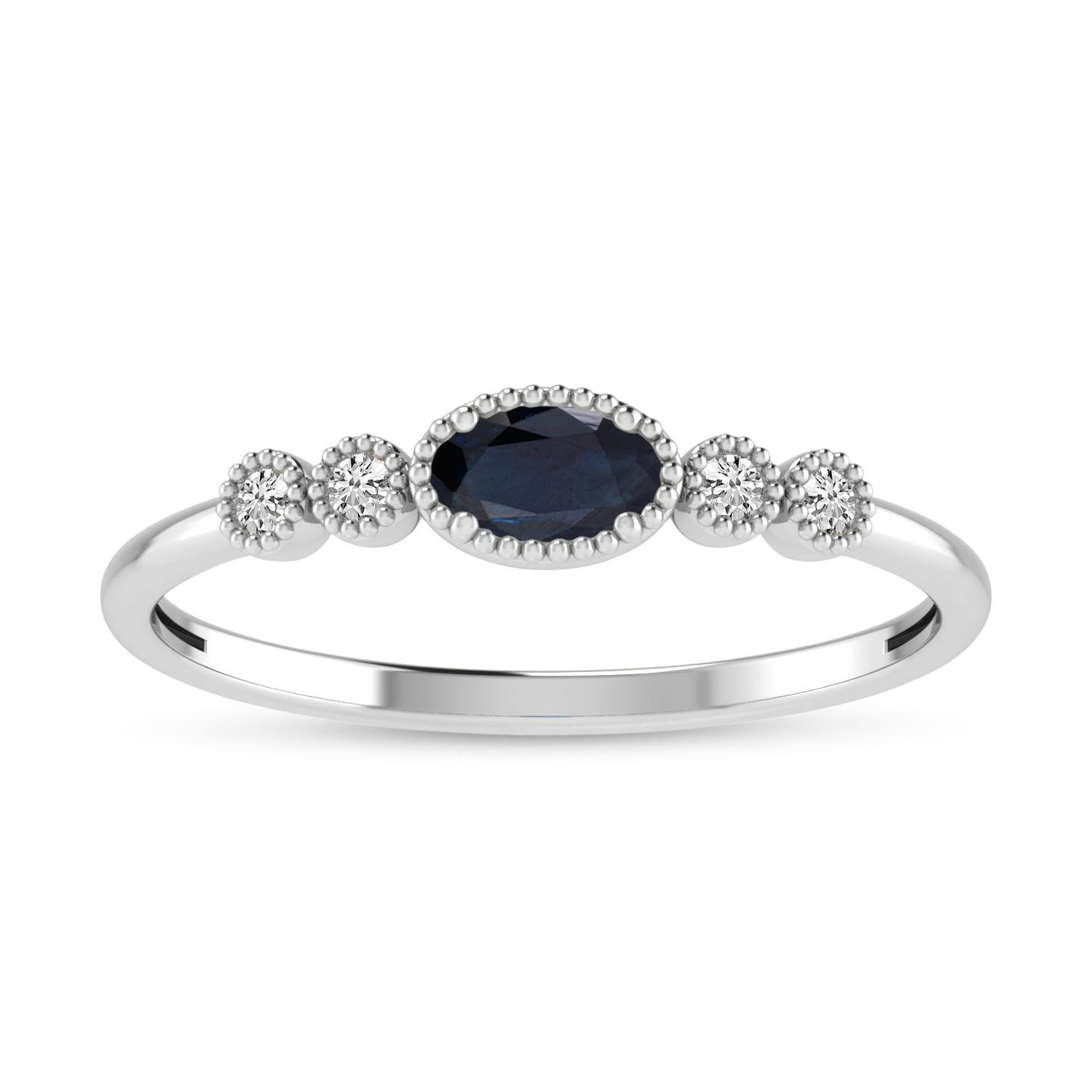 14K White Gold Oval Sapphire and Diamond Stackable Ring